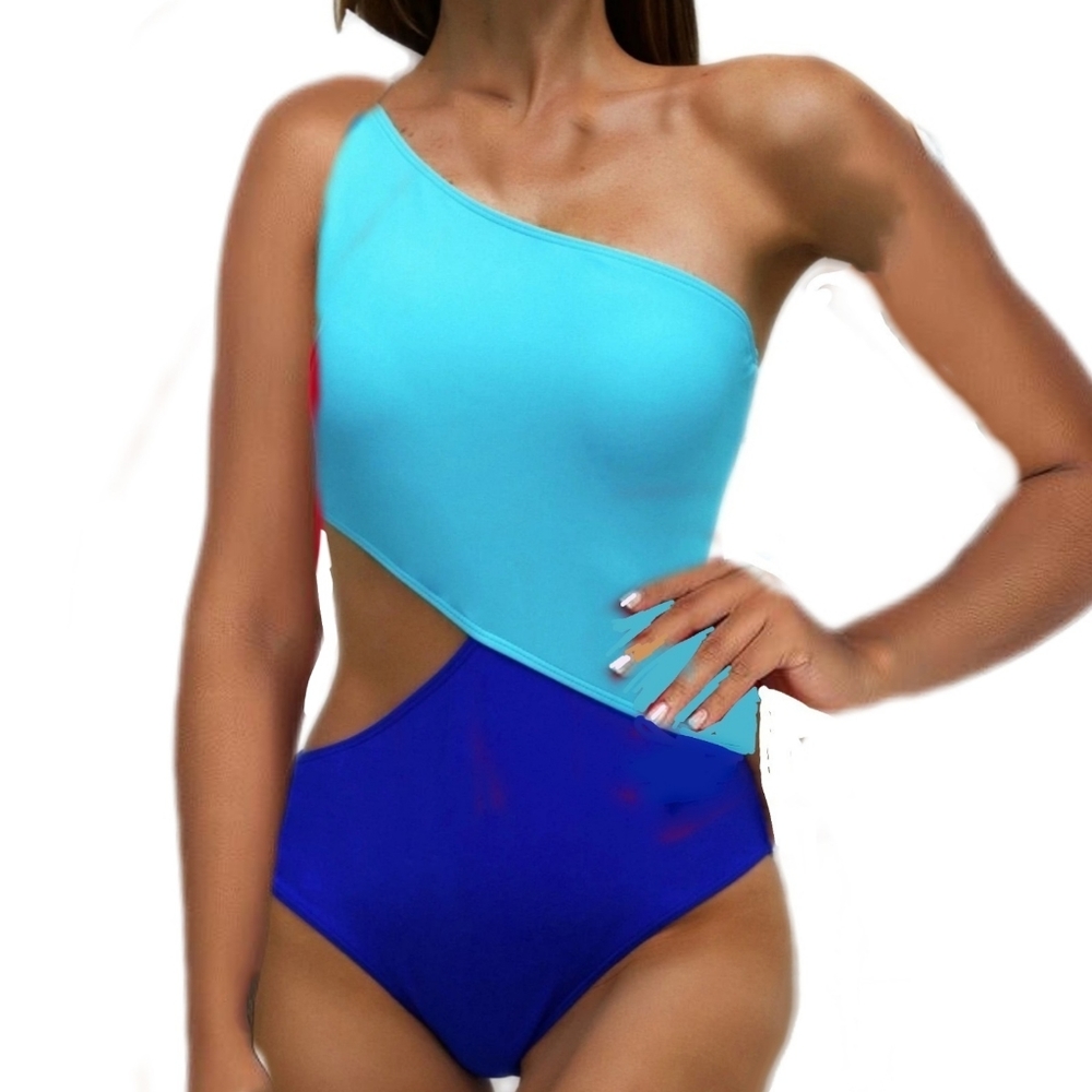 NWT SweatyRocks Women's XL Colorblock One Shoulder Cutout One Piece Swimsuit - Picture 1 of 5